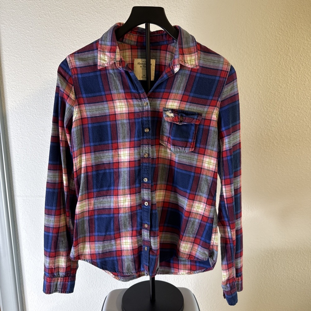 Abercrombie & Fitch‎ Women's Blue Plaid Long Sleeve Button Up Shirt Size M